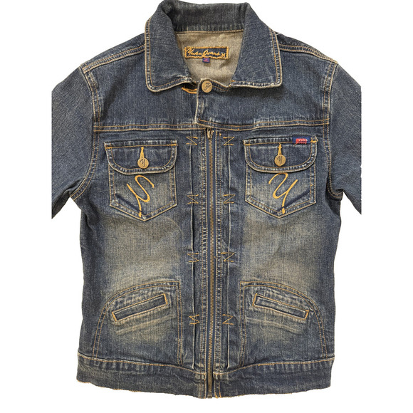 Vintage Yuka Jeans Denim Jacket Women's M Zip Front Embroidered Streetwear Y2K - Picture 1 of 10